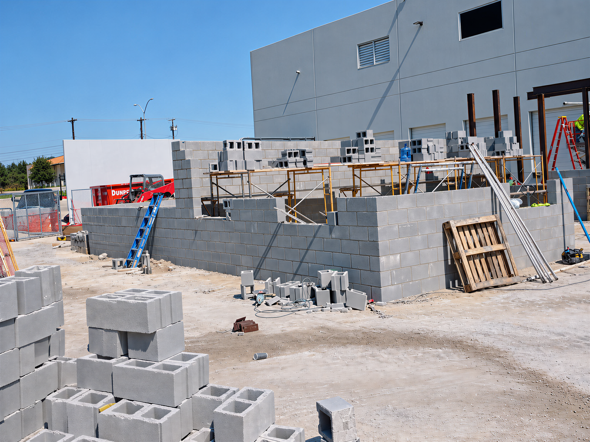 Fort Worth oil tank renovation project control room wall masonry site